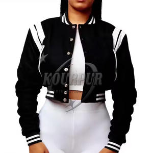 Nueva llegada de alta calidad de lana de las mujeres Letterman Varsity chaqueta transpirable respetuoso del medio ambiente impreso Botón de invierno precio al por mayor - Product Image 1