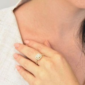 RITZIN Multi Cut Lab Created Diamond Halo Engagement Ring Classic Brilliant <b>Cluster</b> Bridal Ring in Rose Gold & White Gold - Product Image 5