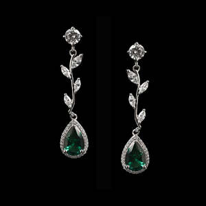 Clara Boucles d'oreilles pendantes Huggie en Argent Sterling 925, Zircon Platine, Moissanite, Diamant, Or Rose, motif Feuillage Vert et Pendentif Gland, pour Mariage, Fête, Cadeau - Product Image 2