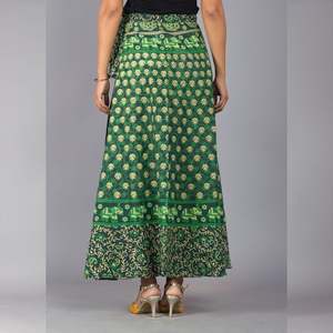 Jupe midi verte à imprimé ethnique, confortable et respirante, style droit enveloppant, formel, avec imprimé numérique brodé - Product Image 2