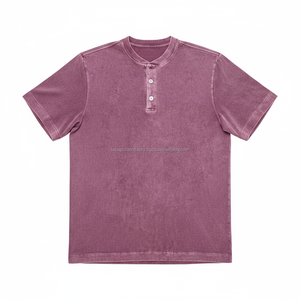 Camiseta Henley de Algodón Lavado, Corte Ajustado, Venta al Por Mayor, Pedidos al Por Mayor, OEM, Etiqueta Privada Personalizada para Hombre - Product Image 1