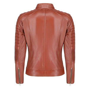 Chaqueta de piel auténtica de cordero con diseño personalizado para mujer, chaqueta de moto de piel de corredor suave para mujer - Product Image 2