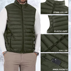 Gilet matelassé sans manches à col montant avec fermeture éclair sur le devant, logo personnalisé OEM, pour hommes, 100% polyester, respirant, séchage rapide, couleur unie - Product Image 6