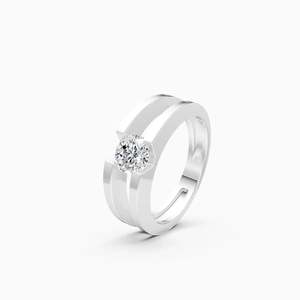 Anillo de doble banda con diamante solitario redondo de laboratorio de 0.67 ct en oro amarillo, blanco y rosa de 9 quilates. - Product Image 1