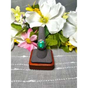 Navajo-Made Sterling Silver <b>Ring</b> with Sonoran Mountain <b>Turquoise</b> Size 9.5 Bezel Setting Inlay for Everyday Wear - Product Image 1