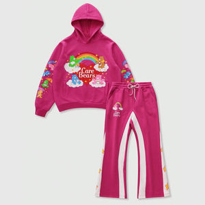 Ensemble sweat à capuche et pantalon de survêtement à imprimé ours et arc-en-ciel 100% coton polaire coupe régulière survêtement à manches longues pour hommes - Product Image 1