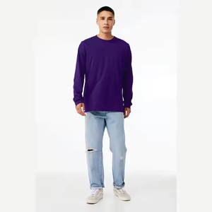 Clásico Unisex para púrpura cuello redondo Jersey manga larga Camiseta 100% algodón patrón sólido cómodo ropa esencial para hombres - Product Image 4