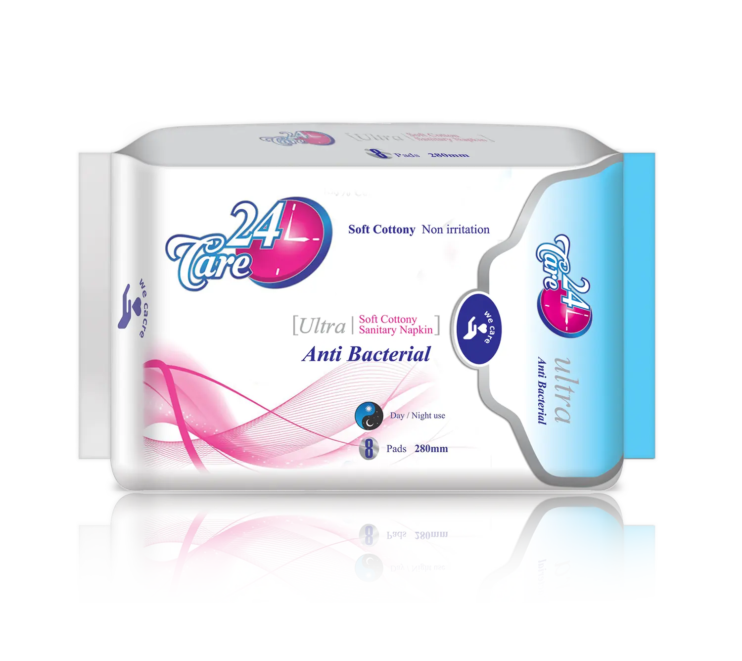 OEM Women 100% Organic Cotton 24 Care Anti Bacteria Comfort Disposable Sanitary Napkin Pads for Worldwide Supply