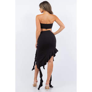 ชุดเซ็ตเครปสองชิ้นสำหรับผู้หญิง Regina ไซส์ XS/XXS สไตล์คลับ กระโปรงสั้น เสื้อท่อนบนแบบทอ ผ้าเครปถักลายเรียบ สำหรับฤดูร้อน - Product Image 2