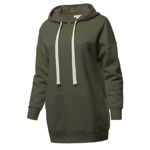 Vestido Sudadera con Capucha Oversize Verde Oliva, Bolsillos, Manga Regular, Unisex, Casual, Largo, Color Sólido, Tejido de Felpa Francesa - Product Image 3