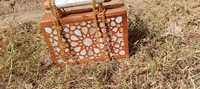 Sac à main de luxe en bois avec incrustation de nacre et jacquard, design arabe moderne, cadeau pour l'Aïd et le Ramadan, fait main, portable, personnalisable