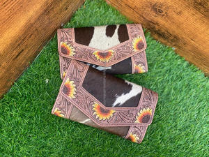 Gran oferta, cartera tallada a mano, Cartera de cuero genuino Occidental para el pelo en la cartera de piel de vaca, carteras de pulsera de cuero multiusos - Product Image 3