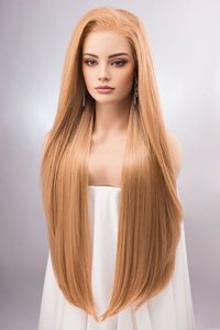 360 Peluca de encaje suizo Cabello humano no Remy, #27 Color Rubio fresa Transpirable y asequible - Product Image 3