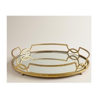 Plateau miroir en métal orné élégant pour la décoration intérieure, la cuisine, le salon, avec un beau plateau en verre réfléchissant pour le rangement de vaisselle