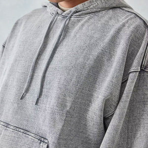 Sweat à capuche épais 100% coton lavé à l'acide pour hommes Logo personnalisé 400 GSM épais éponge française surdimensionné Style confort hiver solide - Product Image 3