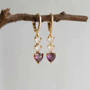 Pendientes Colgantes de Amatista Natural con Corte Corazón Morado, Plata de Ley 925, Chapados en Oro de 14K, Joyería Vintage - Product Image 1