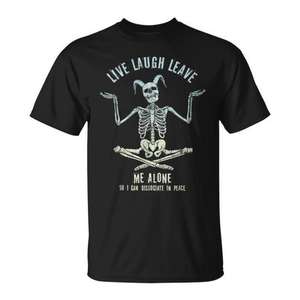 Camiseta Skeleton Live Laugh Leave Me Alone Dissociate In Peace, unisex, cuello redondo, manga corta, serigrafía para adultos - Product Image 1