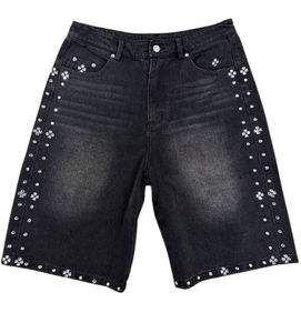 Short en jean vintage de haute qualité pour homme Baggy en strass avec taille moyenne Short d'été de style streetwear pour homme - Product Image 4