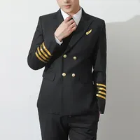Uniformes d'hôtesse de l'air et de pilote unisexes personnalisés en gros, noirs, pour l'hiver, chemises à manches longues, manteaux, pantalons, confortables, en polyester/coton