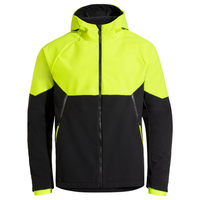 Veste de cyclisme unisexe imperméable en softshell à capuche avec fermeture éclair, pour l'extérieur, hiver, coupe classique, logo avant, noir jaune fluo