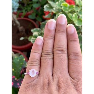 925 <b>Silver</b> Gemstone <b>Ring</b> with Rose Quartz & Ruby <b>Statement</b> Pear Shape Fine Jewelry for Engagement Inlaid with Pearl - Product Image 5