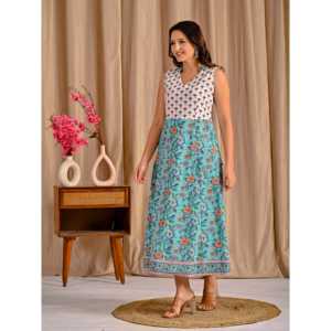 Vestido Casual sin Mangas de Algodón Estampado Turquesa, Talla Única XS a XL, Transpirable y Elegante para el Día a Día, Fiestas y Celebraciones - Product Image 4