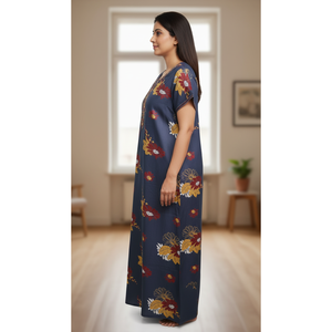 Camisón Largo con Estampado Floral de Diseño Alpino para Mujer, Tela Suave y Transpirable con Bordado y Bolsillo Lateral, Talla XS - Product Image 3