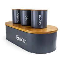 Meilleure qualité ménage bidon ensemble Design classique couleur noire le plus demandé sucre café thé pain stockage conteneur couvercle en bois