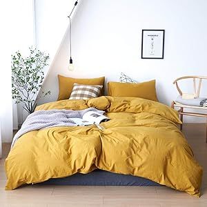 Parure de lit 3 pièces 100 % coton lavé, douce et respirante, fermeture boutonnée, 200 fils/cm², unie, personnalisable pour la maison, l'hôtel et les mariages - Product Image 2