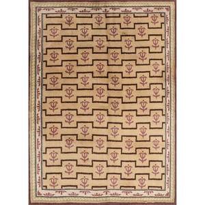 พรมขนสัตว์สีเบจและสีน้ำตาลแบบคลาสสิกของ Nayaab ลายเรขาคณิตสี่เหลี่ยมผืนผ้า ทำด้วยมือ สำหรับห้องนั่งเล่นหรือห้องนอน-Paem-844 - Product Image 1