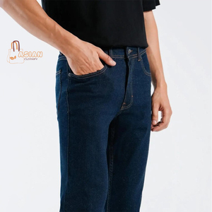 กางเกงยีนส์ทรงตรงขากว้างสีน้ำเงินสไตล์ฮิปฮอปสำหรับผู้ชาย คุณภาพสูง ผลิตตามสั่ง ผ้าฝ้าย 100% ซักแบบสโตนวอช - Product Image 1