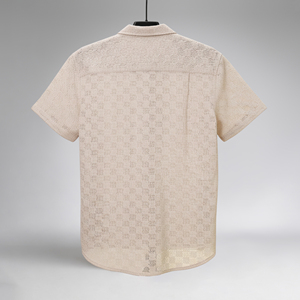 เสื้อเชิ้ตผู้ชายลำลองฤดูร้อน แขนสั้น ผ้าฝ้าย สีเบจ ขายส่ง - Product Image 2
