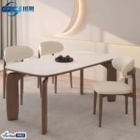 Ensemble de table à manger moderne et simple, design créatif, vente en gros à bas prix, plateau en dalle de roche, 6 places, pieds en bois, pour la maison, l'hôtel