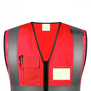 เสื้อกั๊กนิรภัย Hi VIS ชุดทำงานผ้าเมชสีแดงสะท้อนแสงเสื้อกั๊กใส่ทำงานบนถนน - Product Image 2