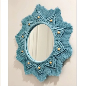 Tapiz decorativo tejido hecho a mano para colgar en la pared con espejo de macramé bohemio elegante para sala de estar, dormitorio, entrada y decoración del hogar - Product Image 5