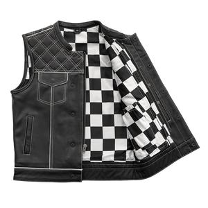 Diamond Quilted White Lined Stitched <b>Men's</b> Motorcycle <b>Vest</b> Logo Decorated <b>Fashionable</b> Gilets for Outdoor Winter Use - Product Image 3