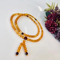 Collier de prière bouddhiste en ambre beurré, Mala en ambre baltique naturel 108 perles ; Bijoux unisexe, colliers religieux perlés de forme ronde