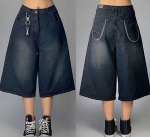 Personalizado de los hombres de cintura media estilo recto Casual verano Streetwear transpirable holgado Vintage peso pesado lavado pantalones cortos de mezclilla de punto - Product Image 2