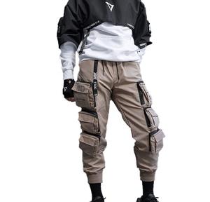 <b>Men</b> Loose Male Side Pocket Polyester Trousers Sport <b>Zip</b> Slit Flared Sweatpants Cargo Jogger <b>With</b> Woven Cargo Pants - Product Image 3