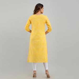 Kurta Recta con Estampado Floral Amarillo para Mujer, Tela Popelina Transpirable-SHKUP1213 - Product Image 2