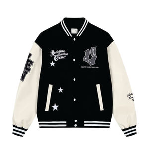 Chaqueta con letras de béisbol con bordado de chenilla de lana personalizada más vendida para hombre estilo de calle con cuello levantado - Product Image 4