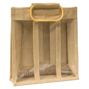 branded jute 3 bottle Bags cotton canvas burlap jute shopping Vinery grocery daily gift jute custom tote 3 bottle Bag - Product Image 1