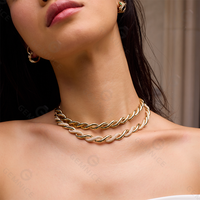 Collier en forme de vague sculptée en diamant Gemnel, plaqué or, diamants en zircon cubique blanc, collier ras du cou, design moderne en forme de vague