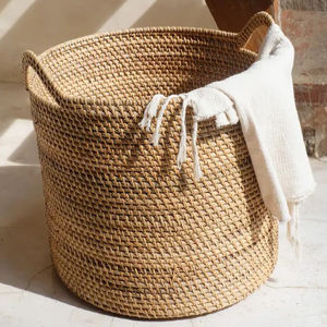 Cesta de Mimbre Decorativa Redonda Personalizada al por Mayor, con Doble Tono de Color, 2 Asas Laterales, para Almacenamiento y Organización - Product Image 2