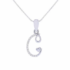 Colgante de Plata de Ley 925 con Sello BIS, Letra C, Chapado en Oro con Rodio, Opción de Dijes con Circonita Cúbica de 15 Piedras - Product Image 3