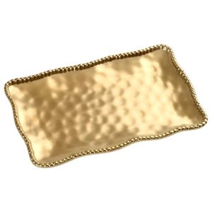 Bandeja de Servicio de Metal Dorado con Diseño de Hojas |   Bandeja Ovalada Decorativa de Latón Martillado para Aperitivos, Bebidas y Artículos de Tocador - Product Image 5