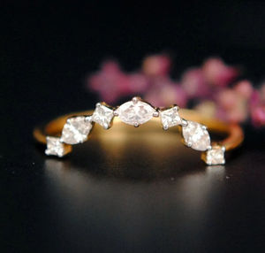 Étoile Poussière Unique 10k Or Moissanite Diamant Marquise Diamant Alliance Pile Incurvée Fiançailles Bague De Mariée Bijoux - Product Image 1