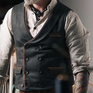 Chaleco de Doble Botonadura Vintage 2024 para Hombre, Abrigo de Retales con Cuello en V, Chaleco Informal sin Mangas para Otoño e Invierno - Product Image 4
