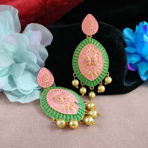 Women's Vjoshijewels Lightweight Traditional Enamel Dangle <b>Earrings</b> Brass Copper Vibrant Colors Intricate Designs Weddings - Product Image 1