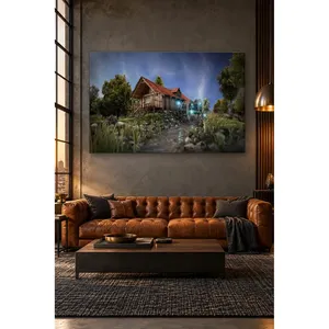 Impression sur toile du moulin à eau et de la cabane en bois éclairés par la nuit de Fida - Product Image 2